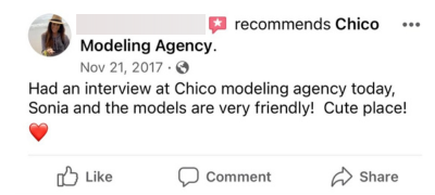 Had an interview at Chico modeling agency today, sonia and the models are very friendly! Cute place! 