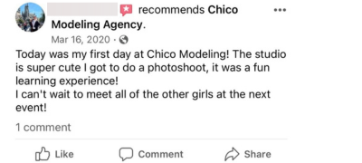 Today was my first day at Chico Modeling! The studio is super cute I got to do a photoshoot, it was a fun learning  experience! I can’t wait to meet all of the other girls at the next event! 
